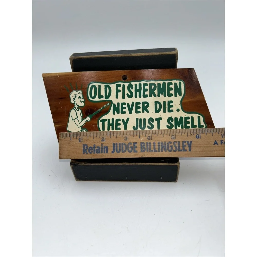 Vintage Roadside Americana Souvenir Shop Cedar Wood Sign Humor Fisherman 7